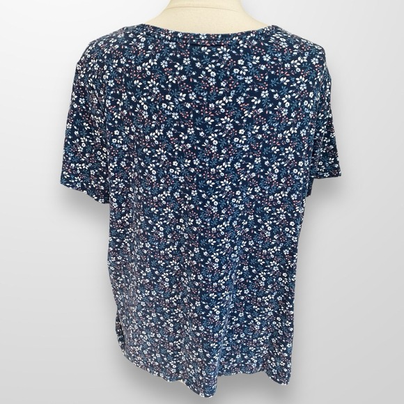 Laura Scott Woman Size 1X Top Shirt Blue Pink Floral Short Sleeve Stretch - Picture 4 of 8